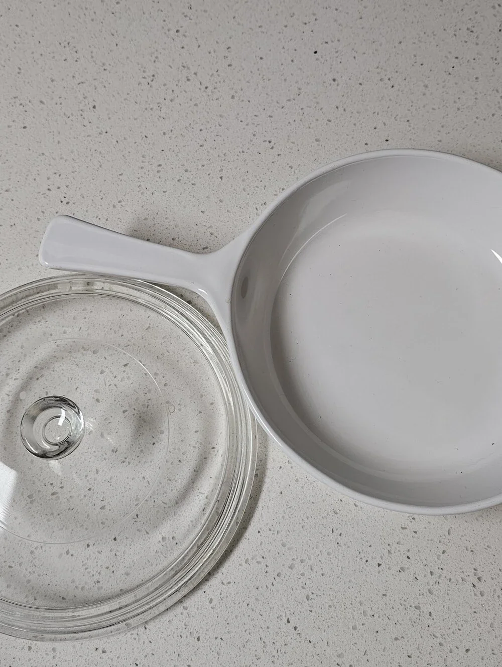 Corningware White Skillet with Blue Floral Cornflower Pattern and Glass Lid
